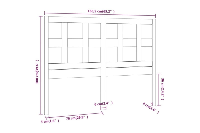 beBasic Sengegavl svart 165,5x4x100 cm heltre furu - Svart - Sengegavl