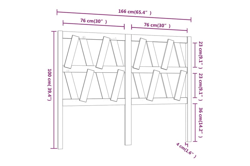 beBasic Sengegavl svart 166x4x100 cm heltre furu - Svart - Sengegavl