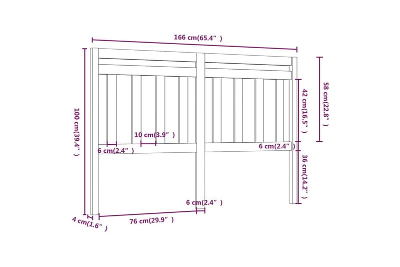 beBasic Sengegavl svart 166x4x100 cm heltre furu - Svart - Møbler - Senger - Sengetilbehør & sengegavl - Sengegavl