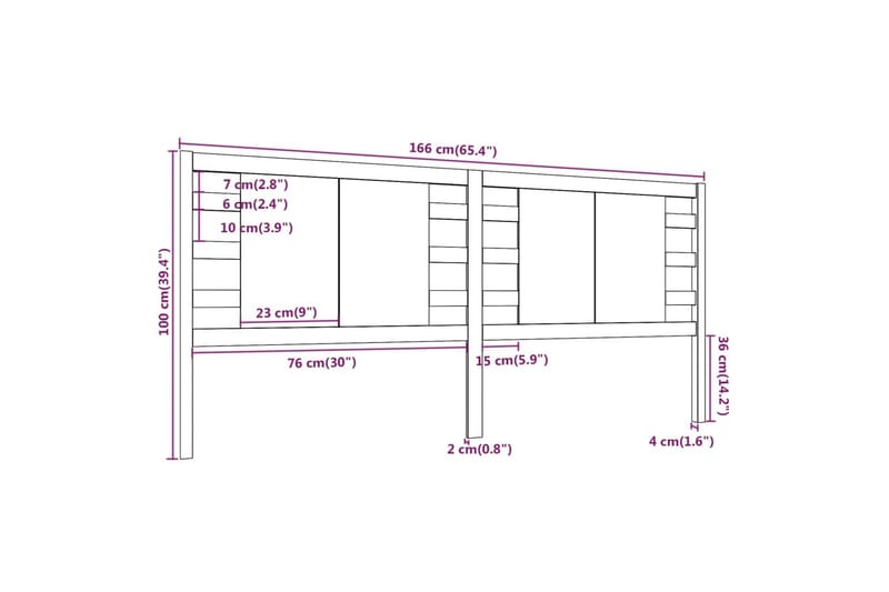 beBasic Sengegavl svart 166x4x100 cm heltre furu - Svart - Sengegavl