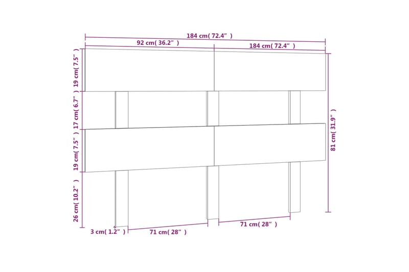 beBasic Sengegavl svart 184x3x81 cm heltre furu - Svart - Sengegavl