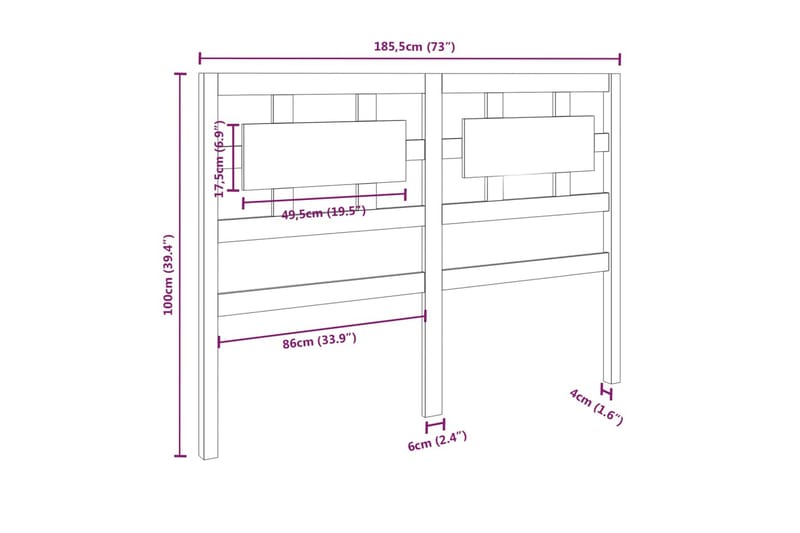 beBasic Sengegavl svart 185,5x4x100 cm heltre furu - Svart - Møbler - Senger - Sengetilbehør & sengegavl - Sengegavl