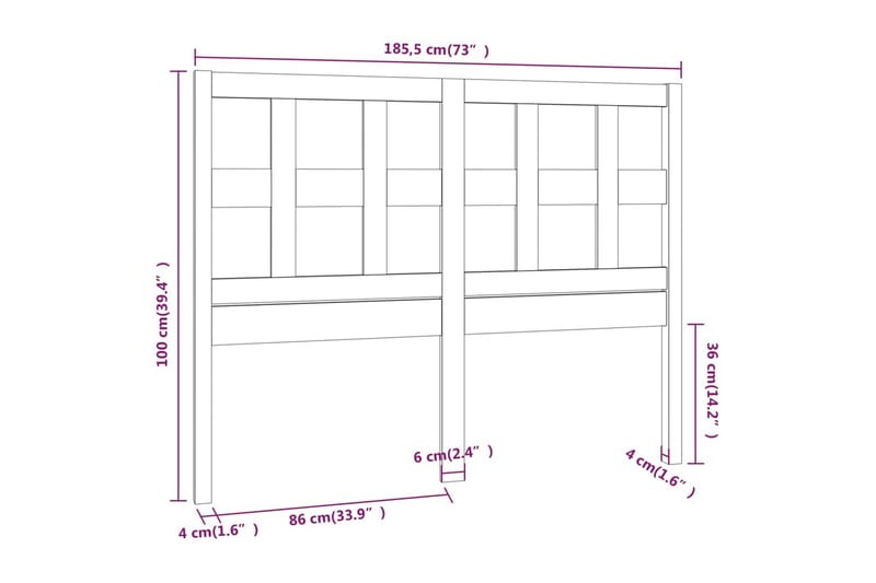 beBasic Sengegavl svart 185,5x4x100 cm heltre furu - Svart - Sengegavl