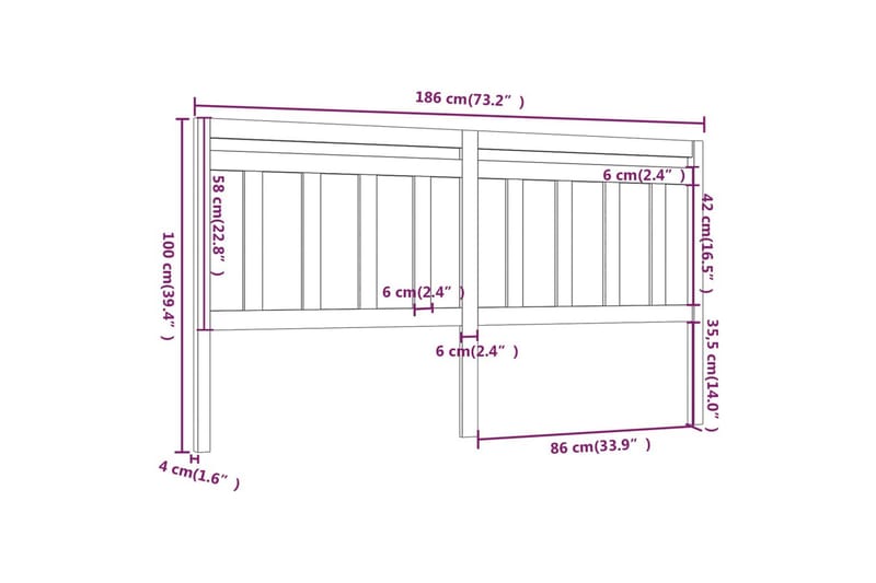 beBasic Sengegavl svart 186x4x100 cm heltre furu - Svart - Møbler - Senger - Sengetilbehør & sengegavl - Sengegavl