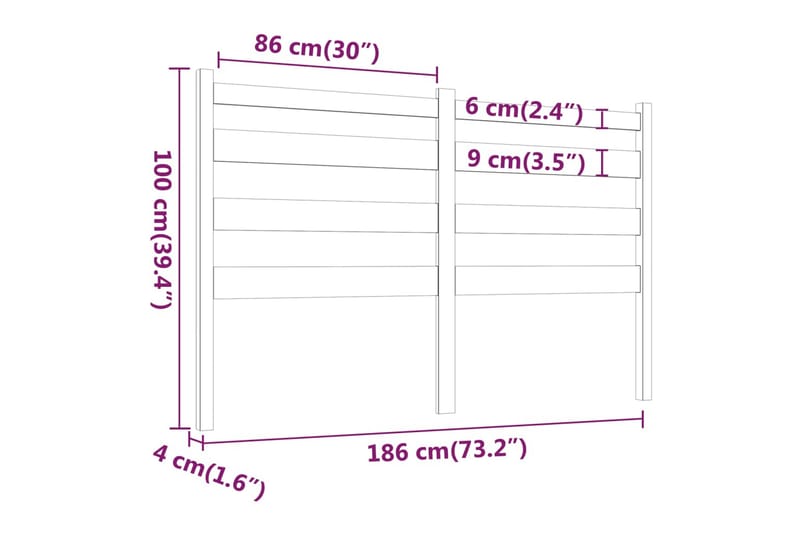 beBasic Sengegavl svart 186x4x100 cm heltre furu - Svart - Møbler - Senger - Sengetilbehør & sengegavl - Sengegavl