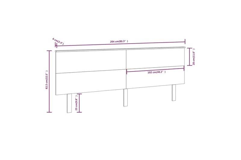 beBasic Sengegavl svart 204x6x82,5 cm heltre furu - Svart - Sengegavl