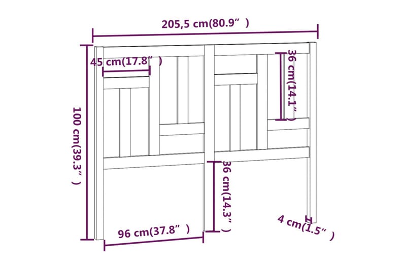 beBasic Sengegavl svart 205,5x4x100 cm heltre furu - Svart - Møbler - Senger - Sengetilbehør & sengegavl - Sengegavl