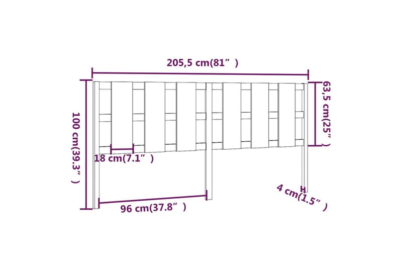 beBasic Sengegavl svart 205,5x4x100 cm heltre furu - Svart - Møbler - Senger - Sengetilbehør & sengegavl - Sengegavl