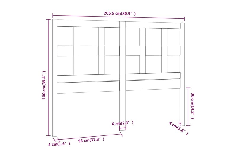 beBasic Sengegavl svart 205,5x4x100 cm heltre furu - Svart - Sengegavl