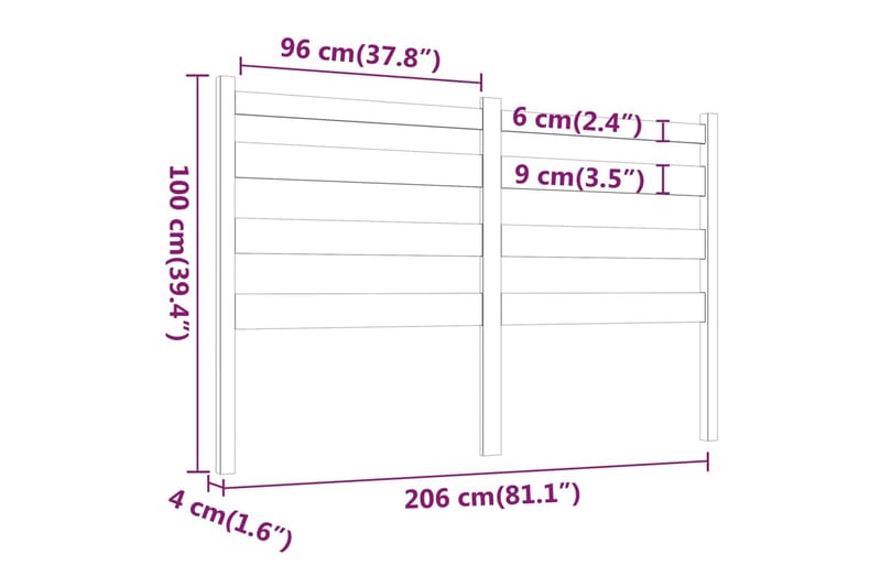 beBasic Sengegavl svart 206x4x100 cm heltre furu - Svart - Møbler - Senger - Sengetilbehør & sengegavl - Sengegavl