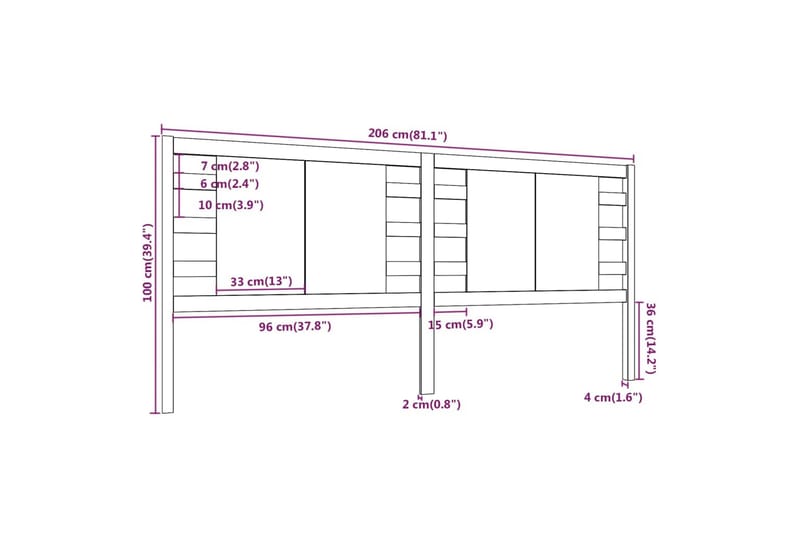 beBasic Sengegavl svart 206x4x100 cm heltre furu - Svart - Møbler - Senger - Sengetilbehør & sengegavl - Sengegavl