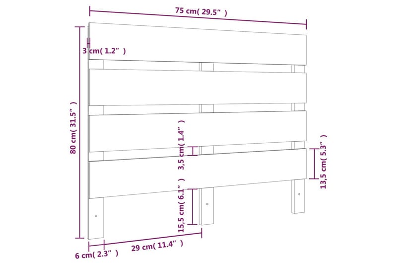 beBasic Sengegavl svart 75x3x80 cm heltre furu - Svart - Sengegavl