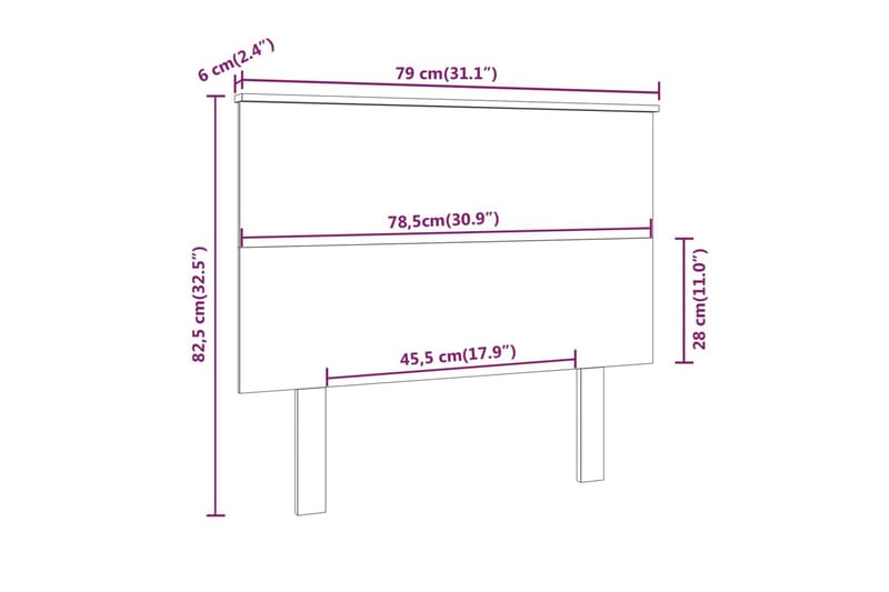 beBasic Sengegavl svart 79x6x82,5 cm heltre furu - Svart - Sengegavl