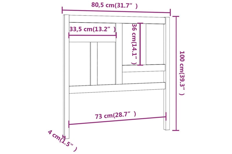 beBasic Sengegavl svart 80,5x4x100 cm heltre furu - Svart - Sengegavl