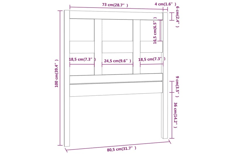 beBasic Sengegavl svart 80,5x4x100 cm heltre furu - Svart - Møbler - Senger - Sengetilbehør & sengegavl - Sengegavl