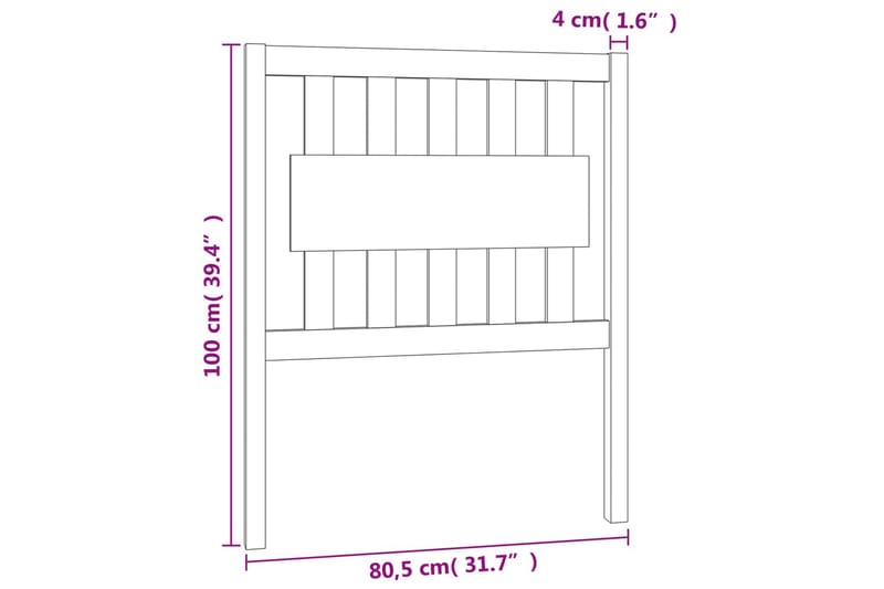 beBasic Sengegavl svart 80,5x4x100 cm heltre furu - Svart - Møbler - Senger - Sengetilbehør & sengegavl - Sengegavl
