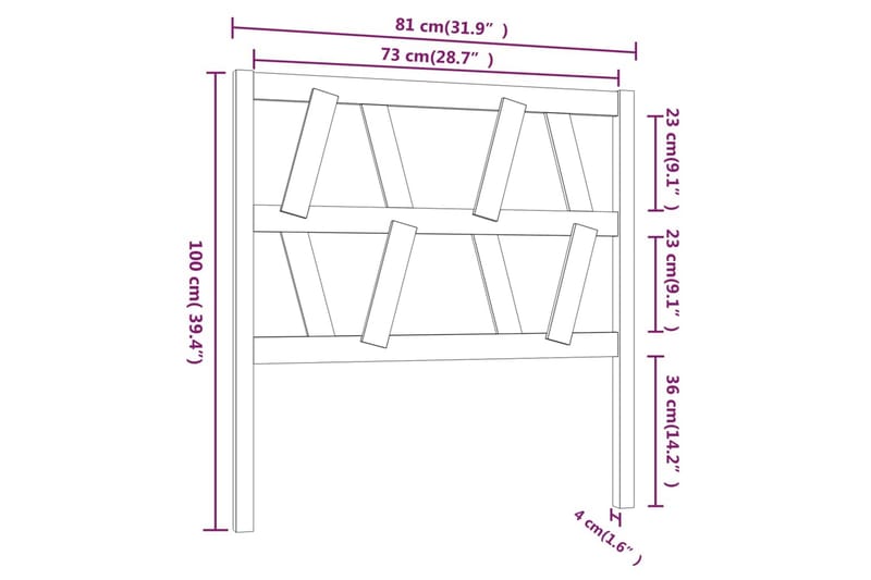 beBasic Sengegavl svart 81x4x100 cm heltre furu - Svart - Sengegavl