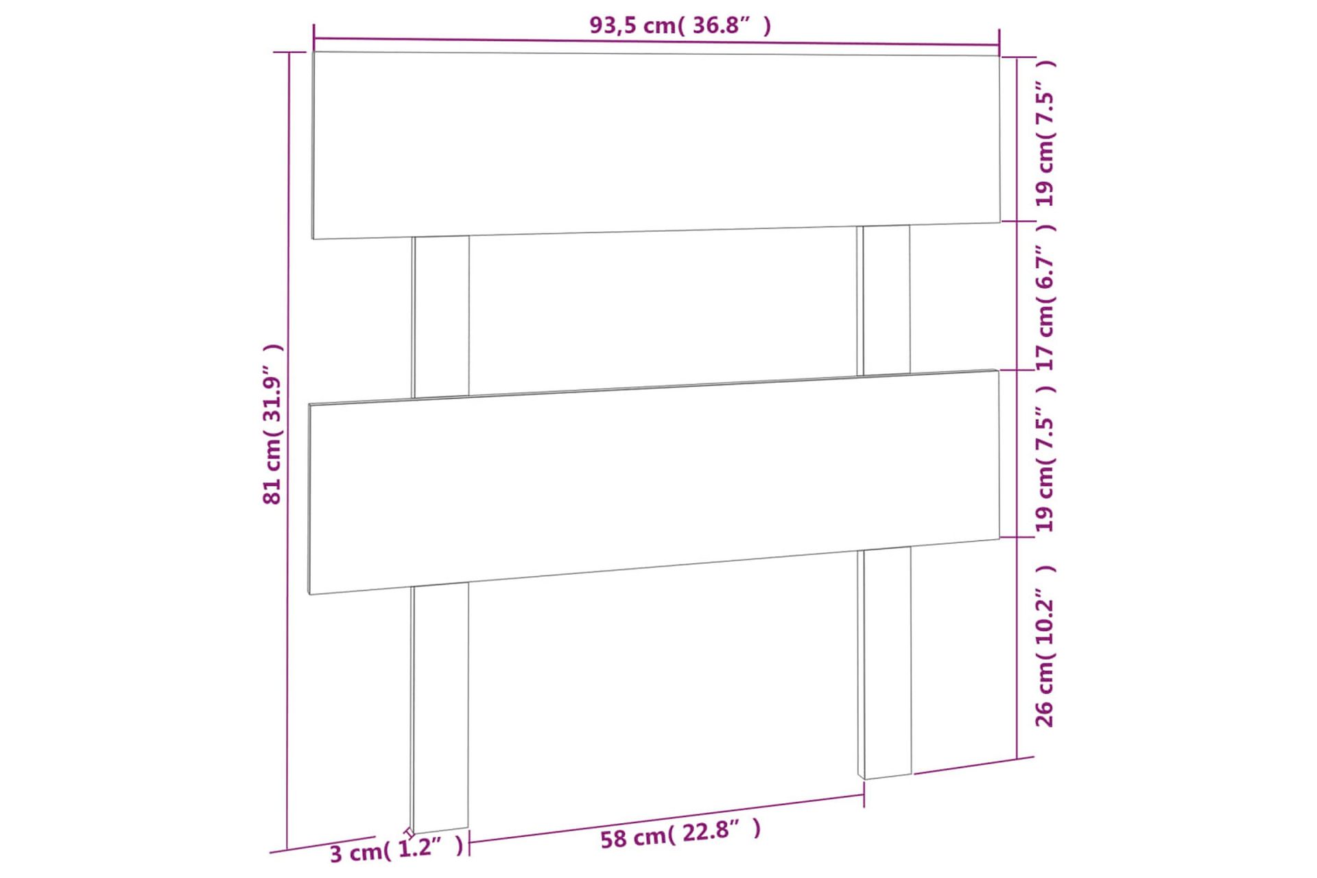 beBasic Sengegavl svart 93,5x3x81 cm heltre furu - Svart - Møbler - Senger - Sengetilbehør & sengegavl - Sengegavl