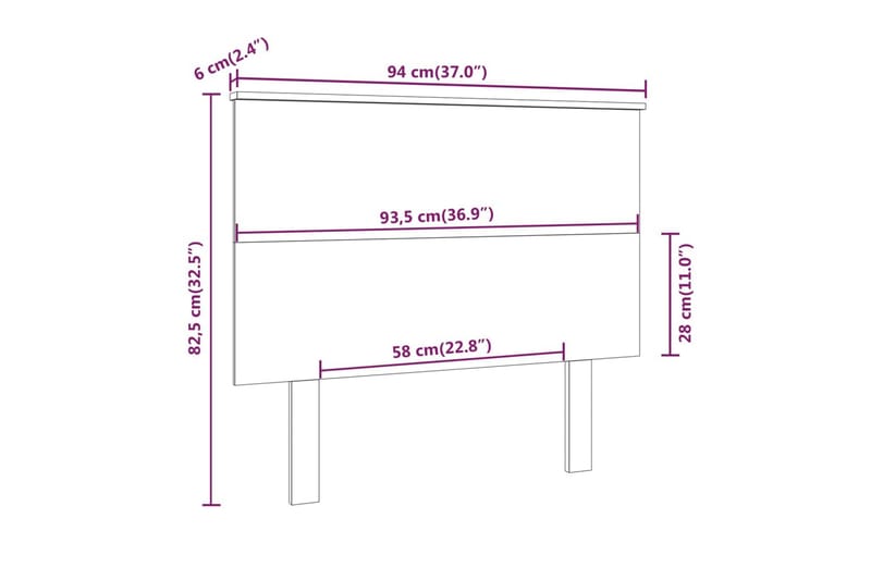 beBasic Sengegavl svart 94x6x82,5 cm heltre furu - Svart - Sengegavl