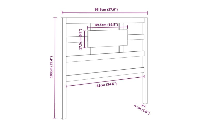 beBasic Sengegavl svart 95,5x4x100 cm heltre furu - Svart - Møbler - Senger - Sengetilbehør & sengegavl - Sengegavl