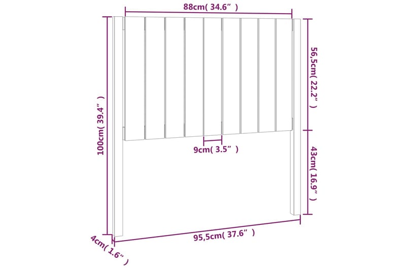 beBasic Sengegavl svart 95,5x4x100 cm heltre furu - Svart - Møbler - Senger - Sengetilbehør & sengegavl - Sengegavl