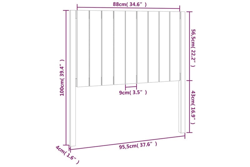 beBasic Sengegavl svart 95,5x4x100 cm heltre furu - Svart - Sengegavl