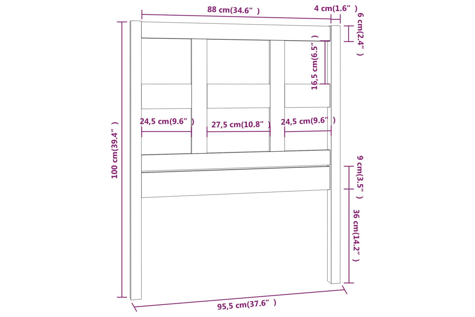 beBasic Sengegavl svart 95,5x4x100 cm heltre furu - Svart - Møbler - Senger - Sengetilbehør & sengegavl - Sengegavl