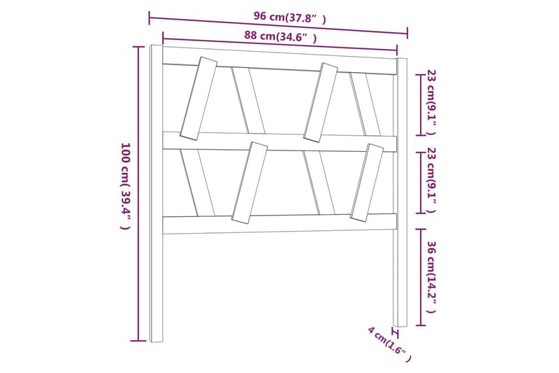 beBasic Sengegavl svart 96x4x100 cm heltre furu - Svart - Sengegavl