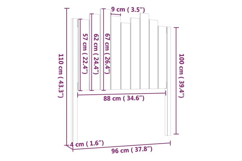 beBasic Sengegavl svart 96x4x110 cm heltre furu - Svart - Sengegavl