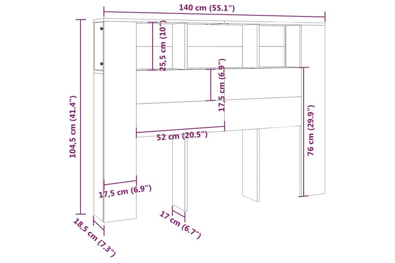 beBasic Sengegavlskap betonggrå 140x18,5x104,5 cm - GrÃ¥ - Sengegavl