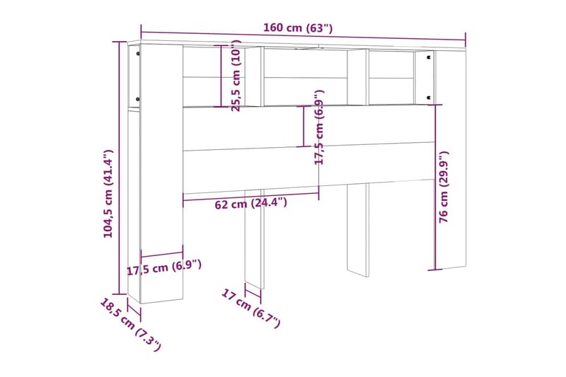 beBasic Sengegavlskap betonggrå 160x18,5x104,5 cm - GrÃ¥ - Sengegavl