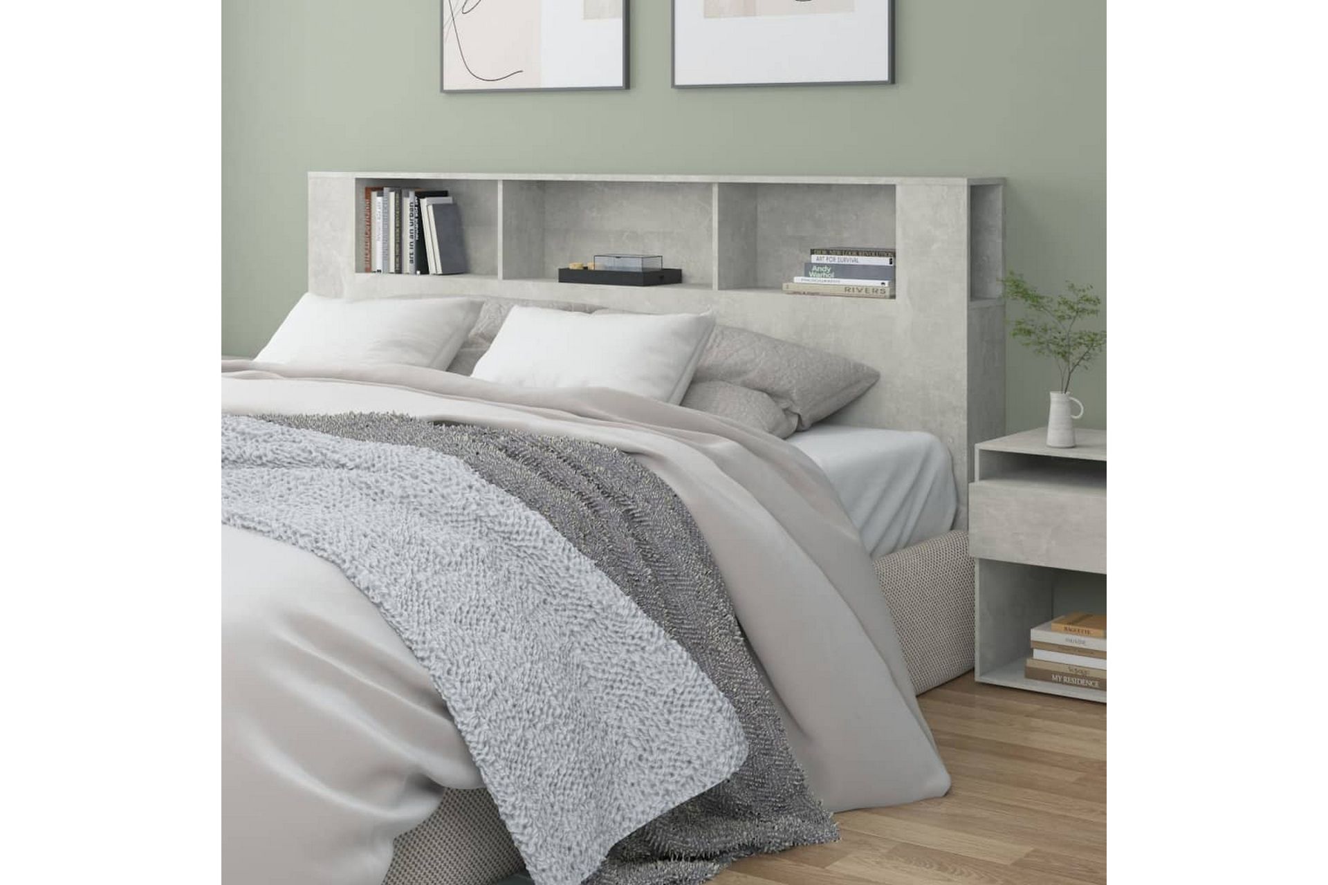 beBasic Sengegavlskap betonggrå 200x18,5x104,5 cm - GrÃ¥ - Møbler - Senger - Sengetilbehør & sengegavl - Sengegavl
