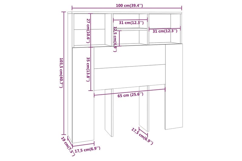 beBasic Sengegavlskap brun eik 100x19x103,5 cm - Brun - Sengegavl