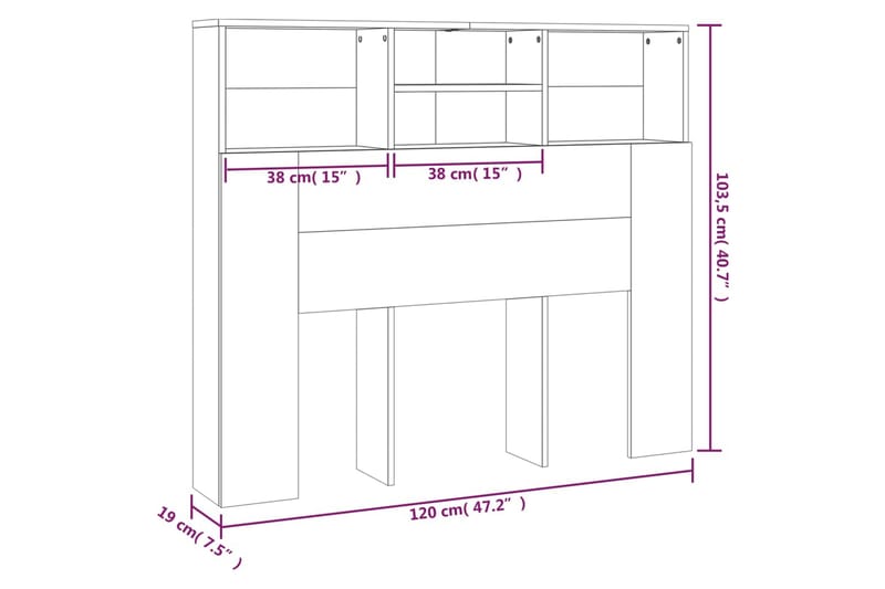 beBasic Sengegavlskap brun eik 120x19x103,5 cm - Brun - Møbler - Senger - Sengetilbehør & sengegavl - Sengegavl