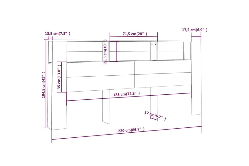 beBasic Sengegavlskap brun eik 220x18,5x104,5 cm - Brun - Møbler - Senger - Sengetilbehør & sengegavl - Sengegavl