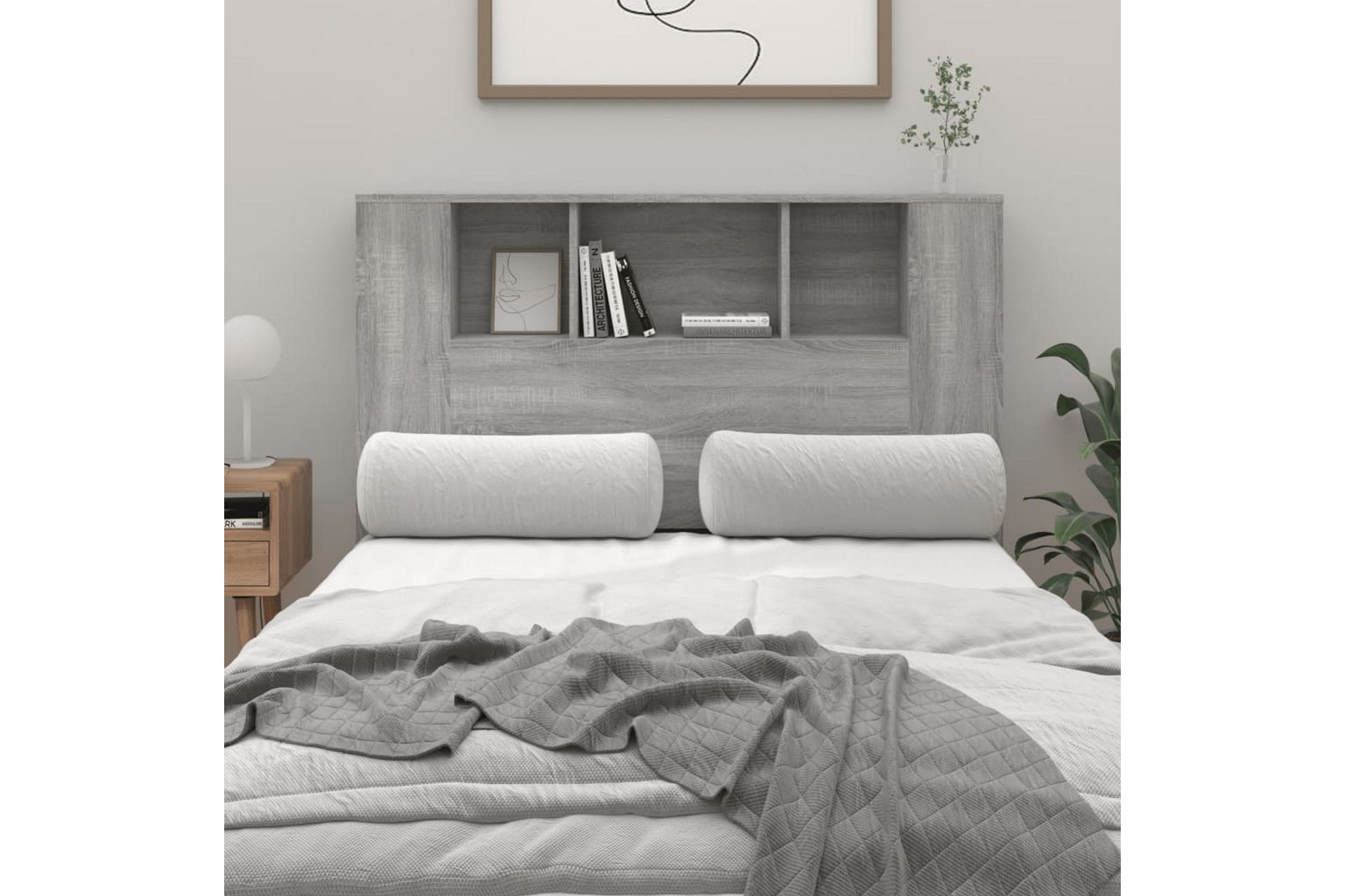 beBasic Sengegavlskap grå sonoma 120x18,5x104,5 cm - GrÃ¥ - Møbler - Senger - Sengetilbehør & sengegavl - Sengegavl