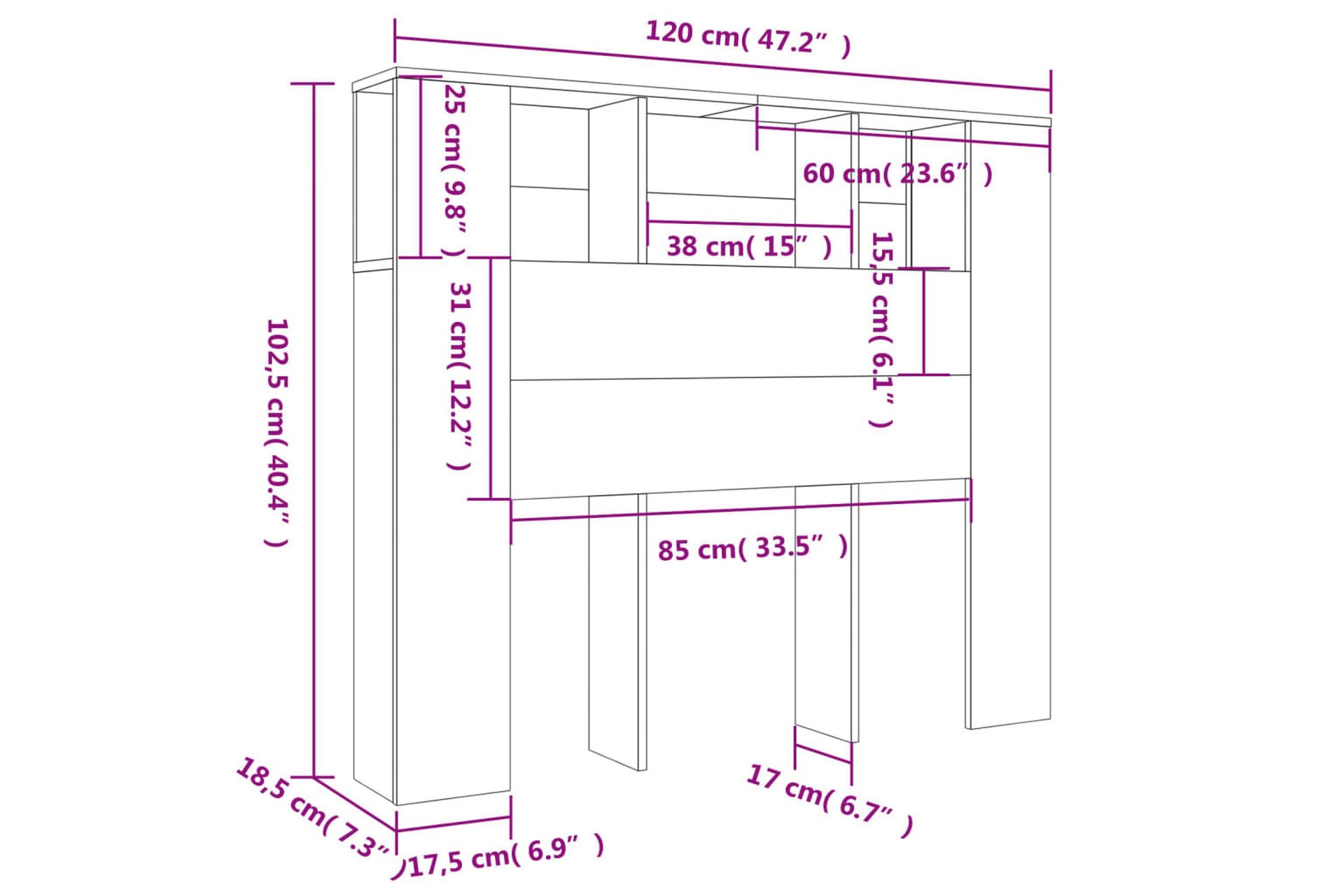 beBasic Sengegavlskap høyglans hvit 120x18,5x104,5 cm - Hvit - Møbler - Senger - Sengetilbehør & sengegavl - Sengegavl