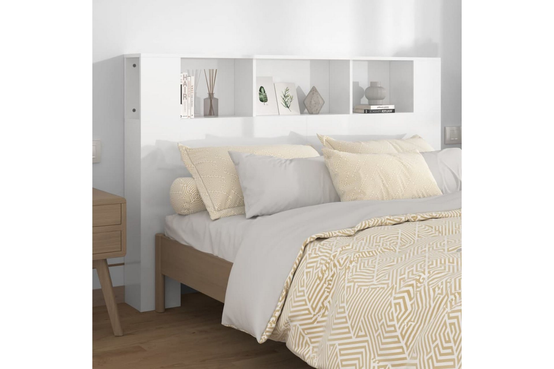 beBasic Sengegavlskap høyglans hvit 160x18,5x104,5 cm - Hvit - Møbler - Senger - Sengetilbehør & sengegavl - Sengegavl