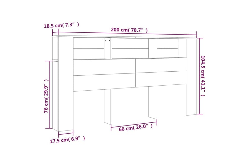 beBasic Sengegavlskap høyglans hvit 200x18,5x104,5 cm - Hvit - Sengegavl