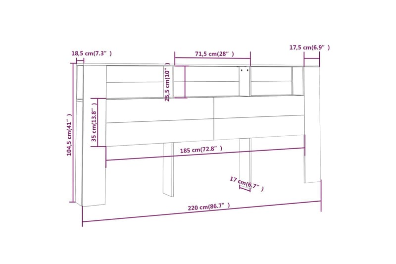 beBasic Sengegavlskap høyglans hvit 220x18,5x104,5 cm - Hvit - Sengegavl