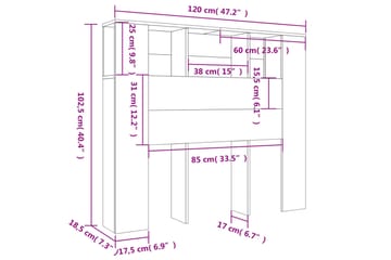 beBasic Sengegavlskap hvit 120x18,5x104,5 cm - Hvit - Møbler - Senger - Sengetilbehør & sengegavl - Sengegavl