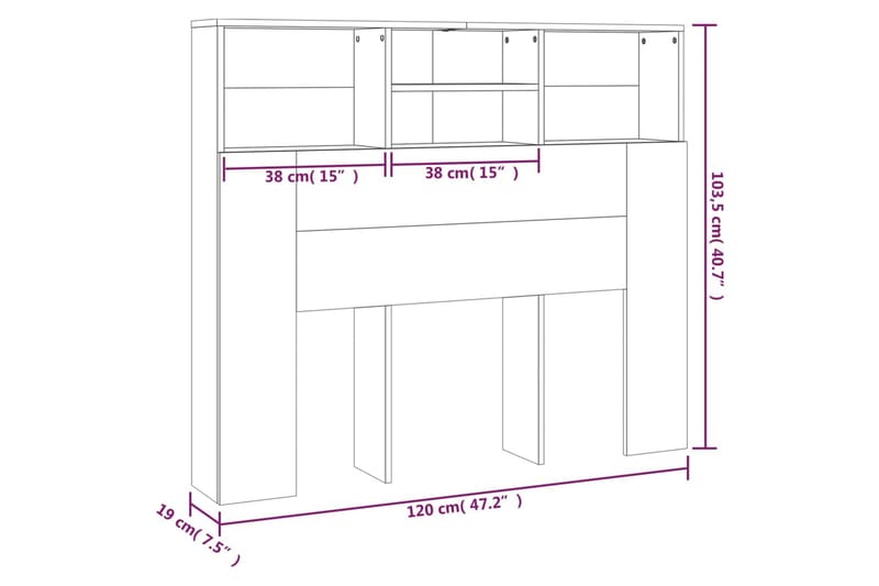 beBasic Sengegavlskap hvit 120x19x103,5 cm - Hvit - Møbler - Senger - Sengetilbehør & sengegavl - Sengegavl
