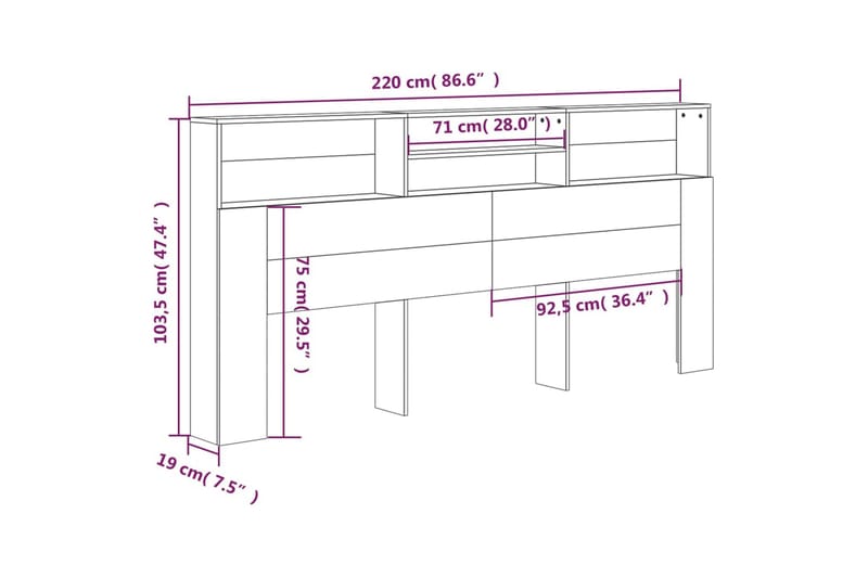 beBasic Sengegavlskap hvit 220x19x103,5 cm - Hvit - Møbler - Senger - Sengetilbehør & sengegavl - Sengegavl