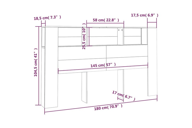 beBasic Sengegavlskap røkt eik 180x18,5x104,5 cm - Brun - Møbler - Senger - Sengetilbehør & sengegavl - Sengegavl