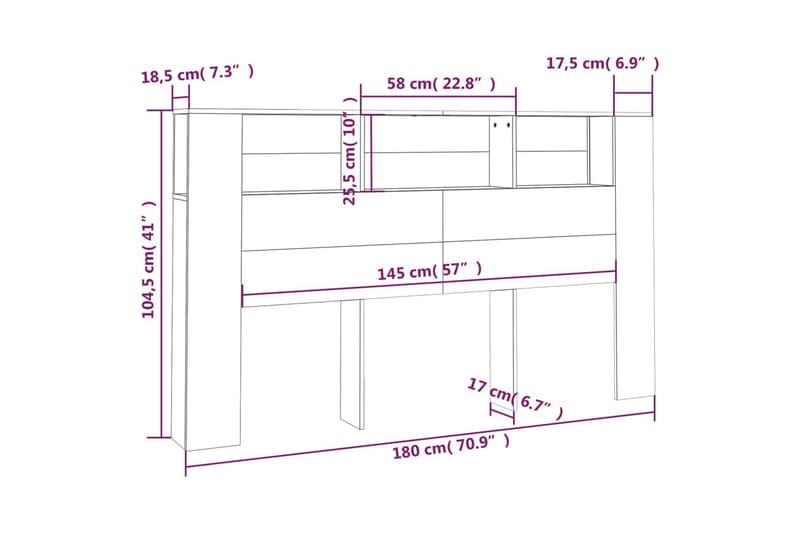 beBasic Sengegavlskap røkt eik 180x18,5x104,5 cm - Brun - Sengegavl