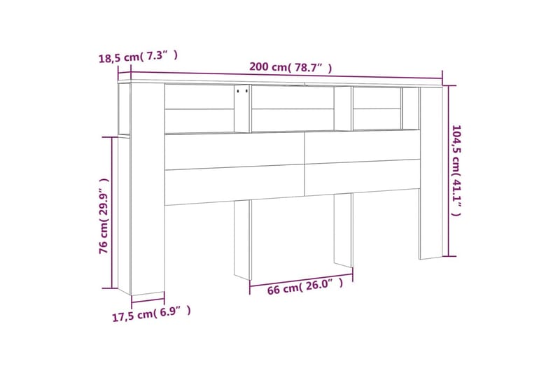 beBasic Sengegavlskap røkt eik 200x18,5x104,5 cm - Brun - Sengegavl