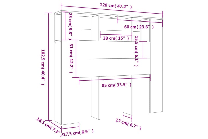 beBasic Sengegavlskap sonoma eik 120x18,5x104,5 cm - Brun - Sengegavl