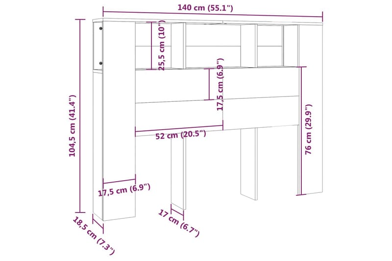 beBasic Sengegavlskap sonoma eik 140x18,5x104,5 cm - Brun - Møbler - Senger - Sengetilbehør & sengegavl - Sengegavl
