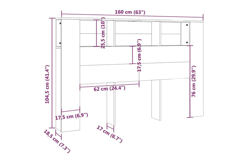 beBasic Sengegavlskap sonoma eik 160x18,5x104,5 cm - Brun - Møbler - Senger - Sengetilbehør & sengegavl - Sengegavl
