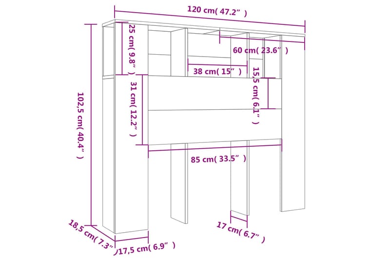 beBasic Sengegavlskap svart 120x18,5x104,5 cm - Svart - Møbler - Senger - Sengetilbehør & sengegavl - Sengegavl